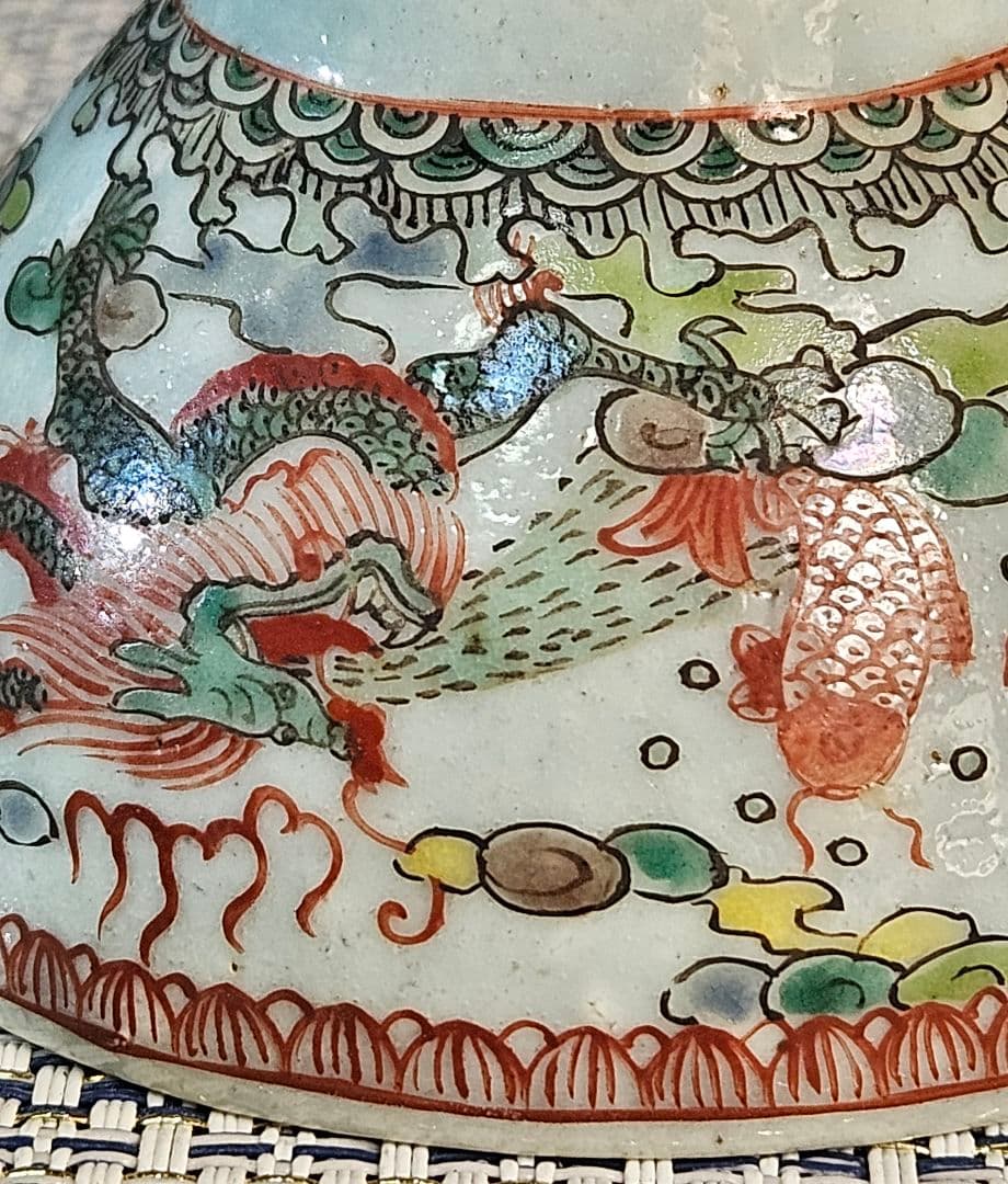 名品❗本物保証❗】中国古陶磁器　明朝明代　古赤絵　五彩　五爪龍と鳳凰　煎茶碗酒杯