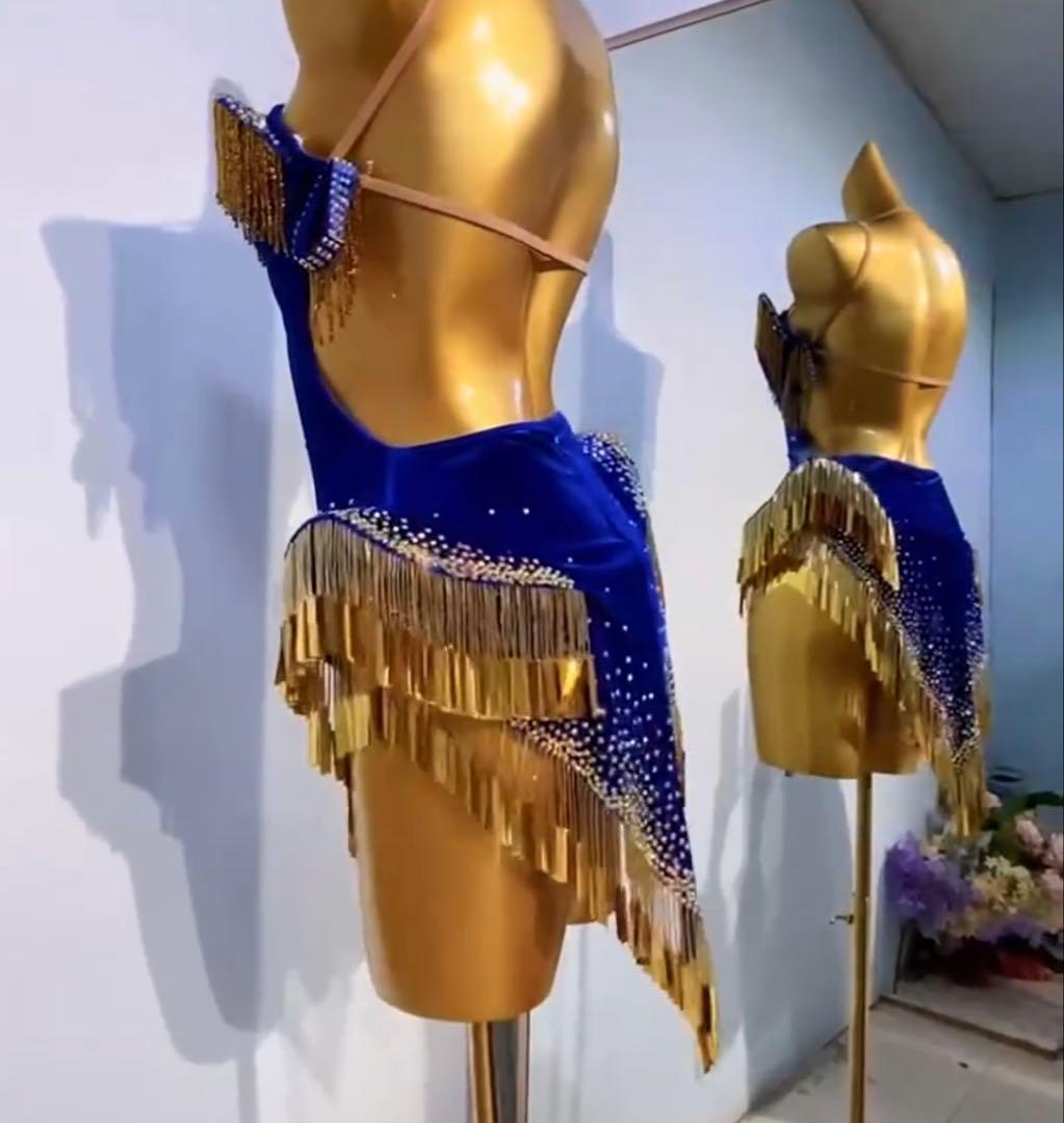 社交ダンス　ラテンドレス　ロイヤルブルー　アクセサリーのおまけ付き