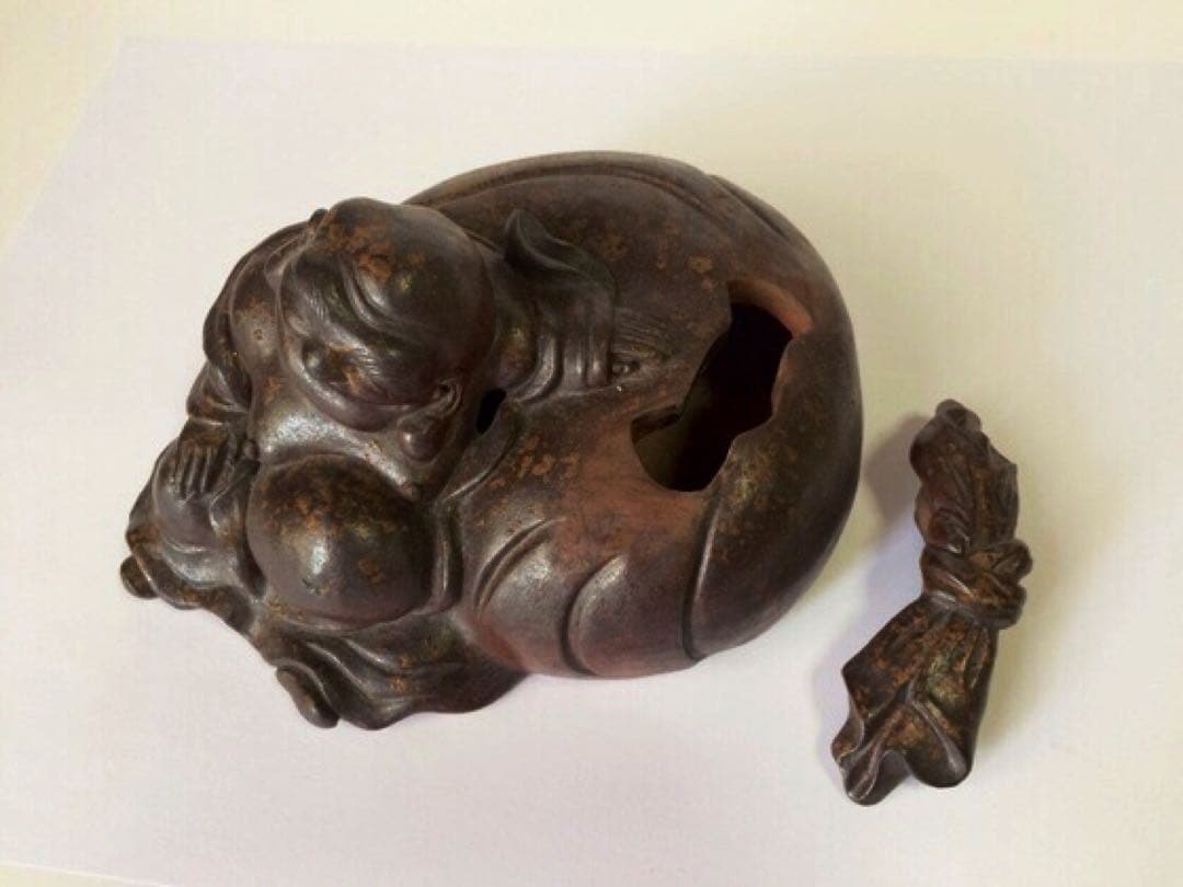 古備前　香炉 布袋】識箱付　備前焼 福の神 置物