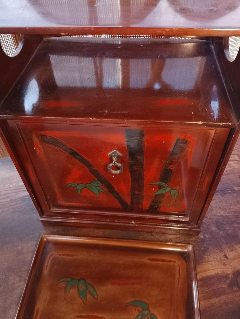 昭和レトロ 漆塗り 小箪笥 竹蒔絵 和家具 小引き出し 扉付き 和モダン 古民家