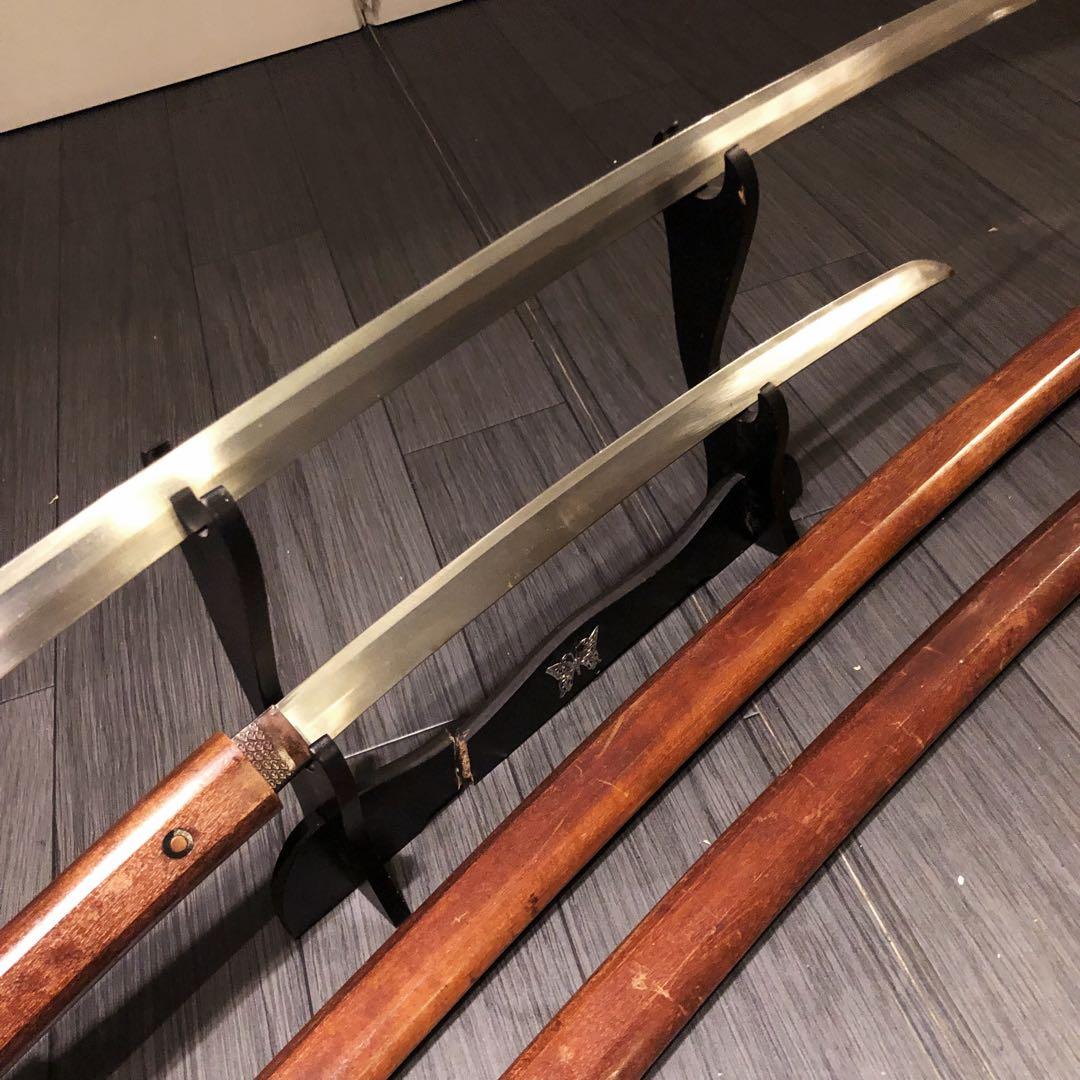 高級模造刀 白鞘 合金製 大小セット　居合刀 刃文 拵え