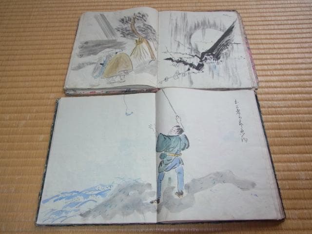 明治30年頃◆桐生市実業家『前原悠一郎』直筆 色付き水墨画集 2冊各100ページ