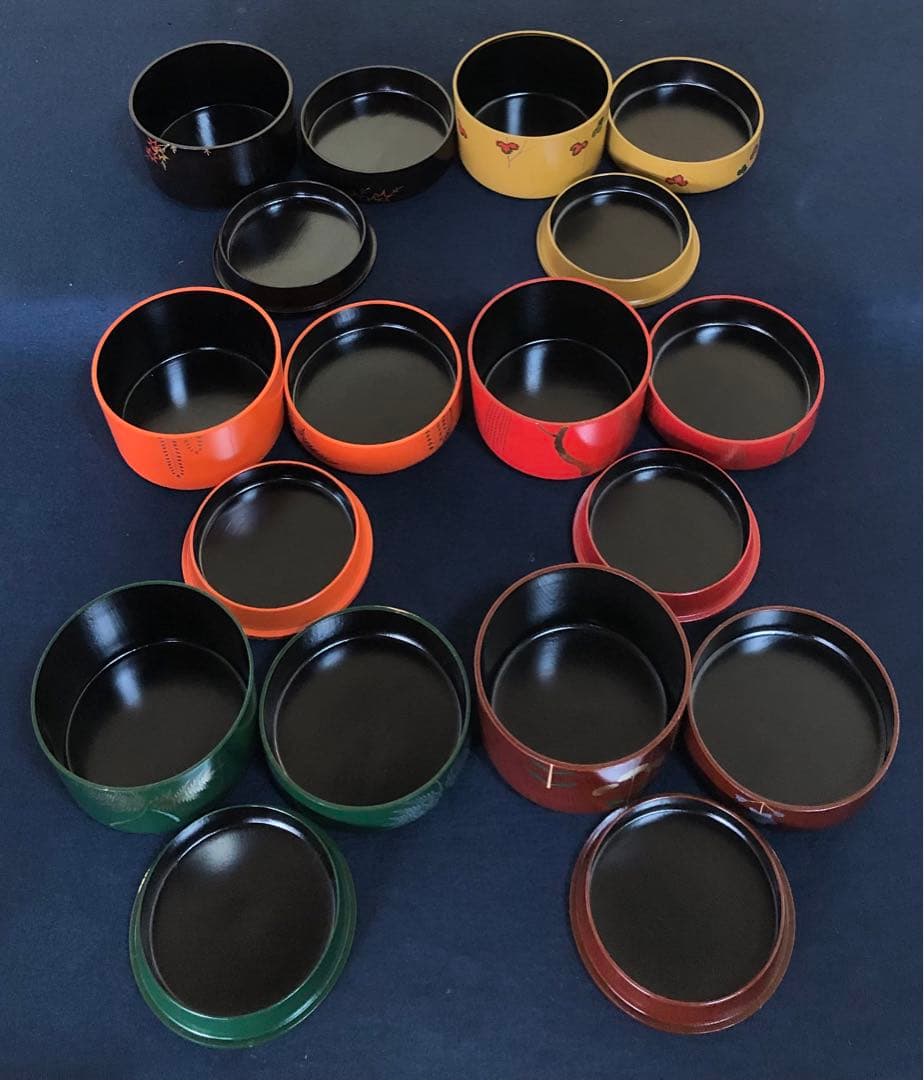 《R》六彩掻合塗 草花絵変 弁当箱6客 平安堂 共箱 260209け1