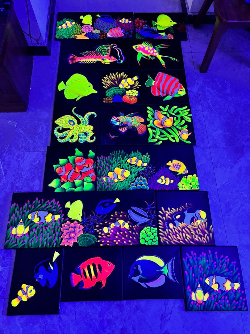 【オリジナル丙烯蛍光画】海の世界シリーズ40×30cm（現品販売）