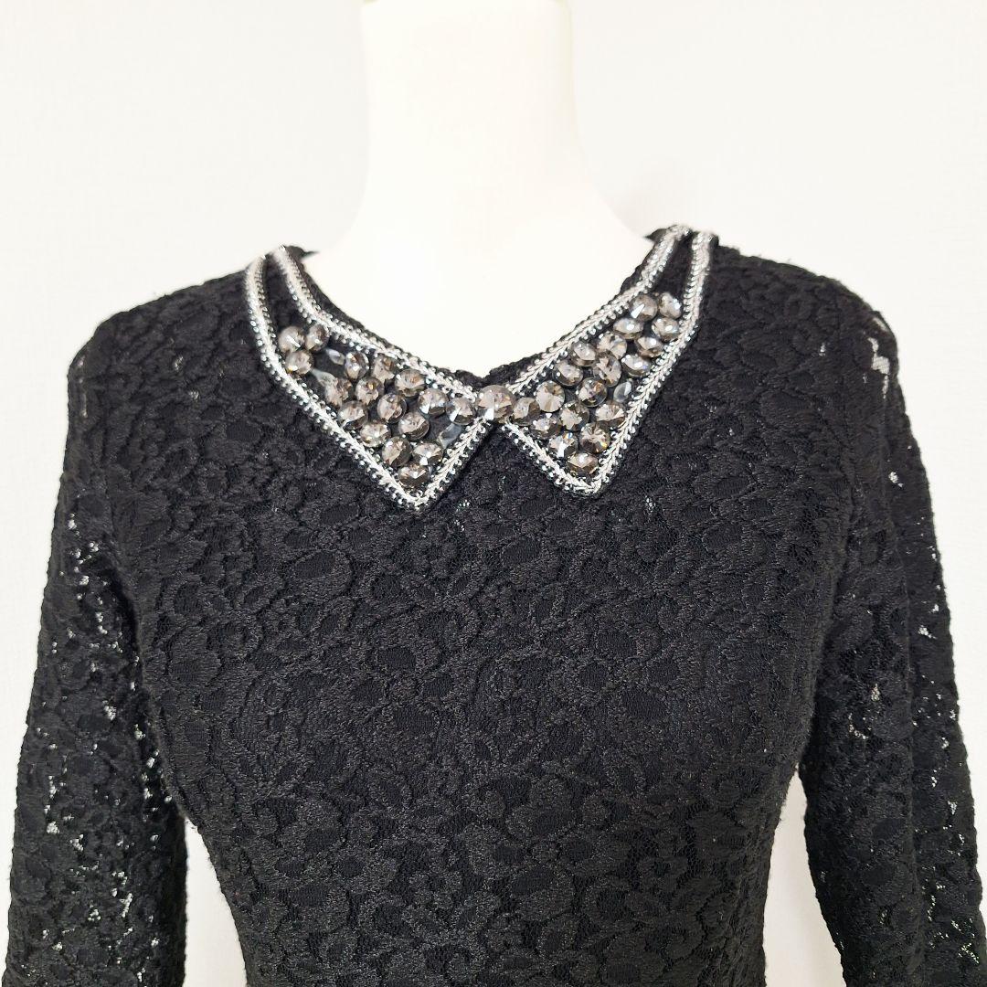 テナックス/Tenax 刺繍 ペプラム ワンピース【M】社交ダンス 切替 黒