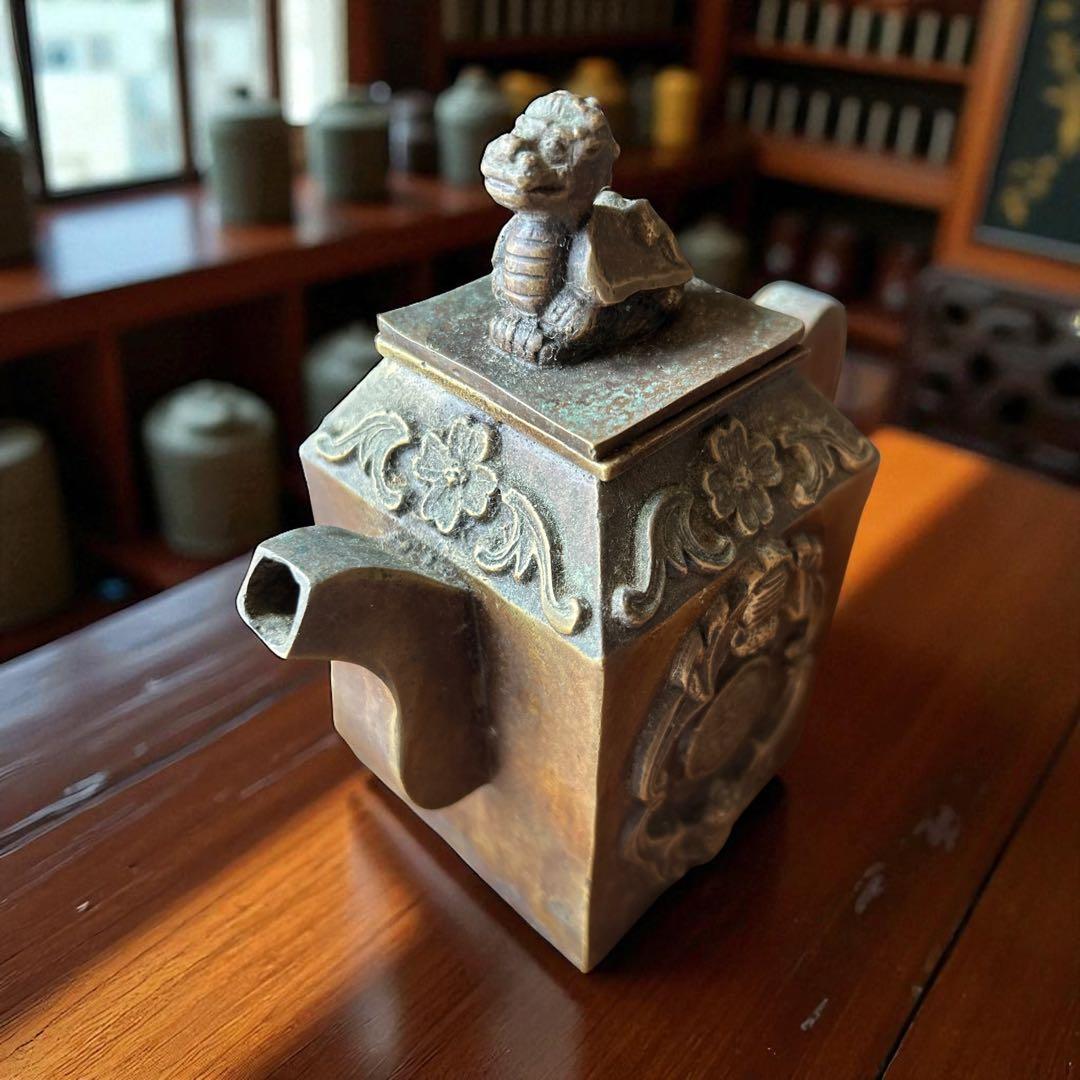 中国古美術 貔貅 嘉慶通寶蝙蝠 瑞獣文 縁起古銅急須 金運招来 書道具 墨壺水滴
