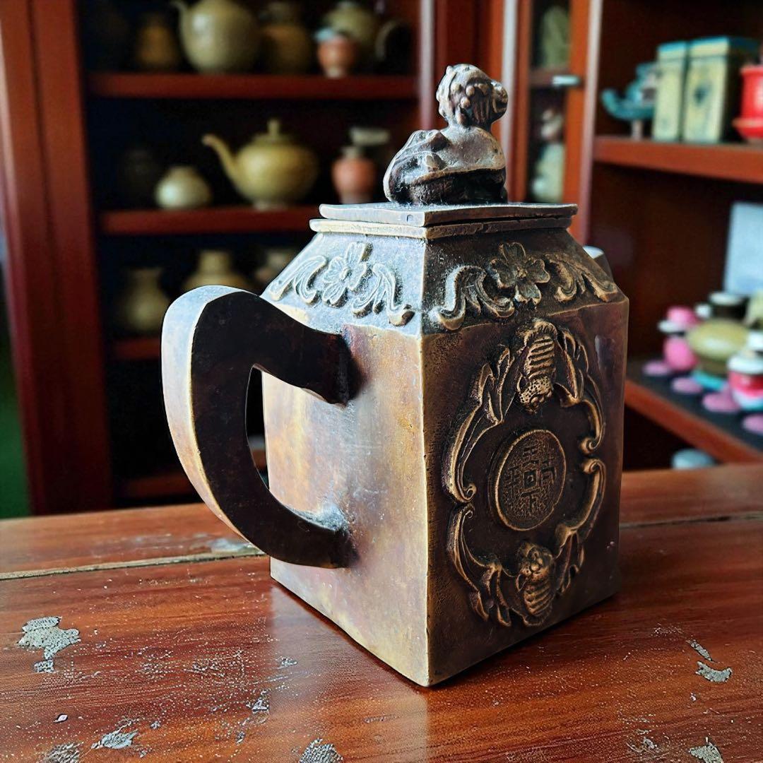 中国古美術 貔貅 嘉慶通寶蝙蝠 瑞獣文 縁起古銅急須 金運招来 書道具 墨壺水滴