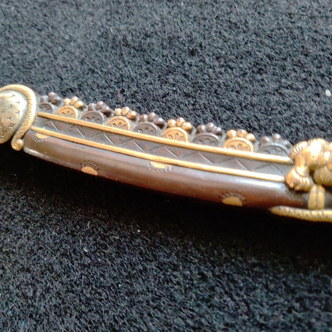 小柄　金象嵌　龍虎の図　河内守源行平