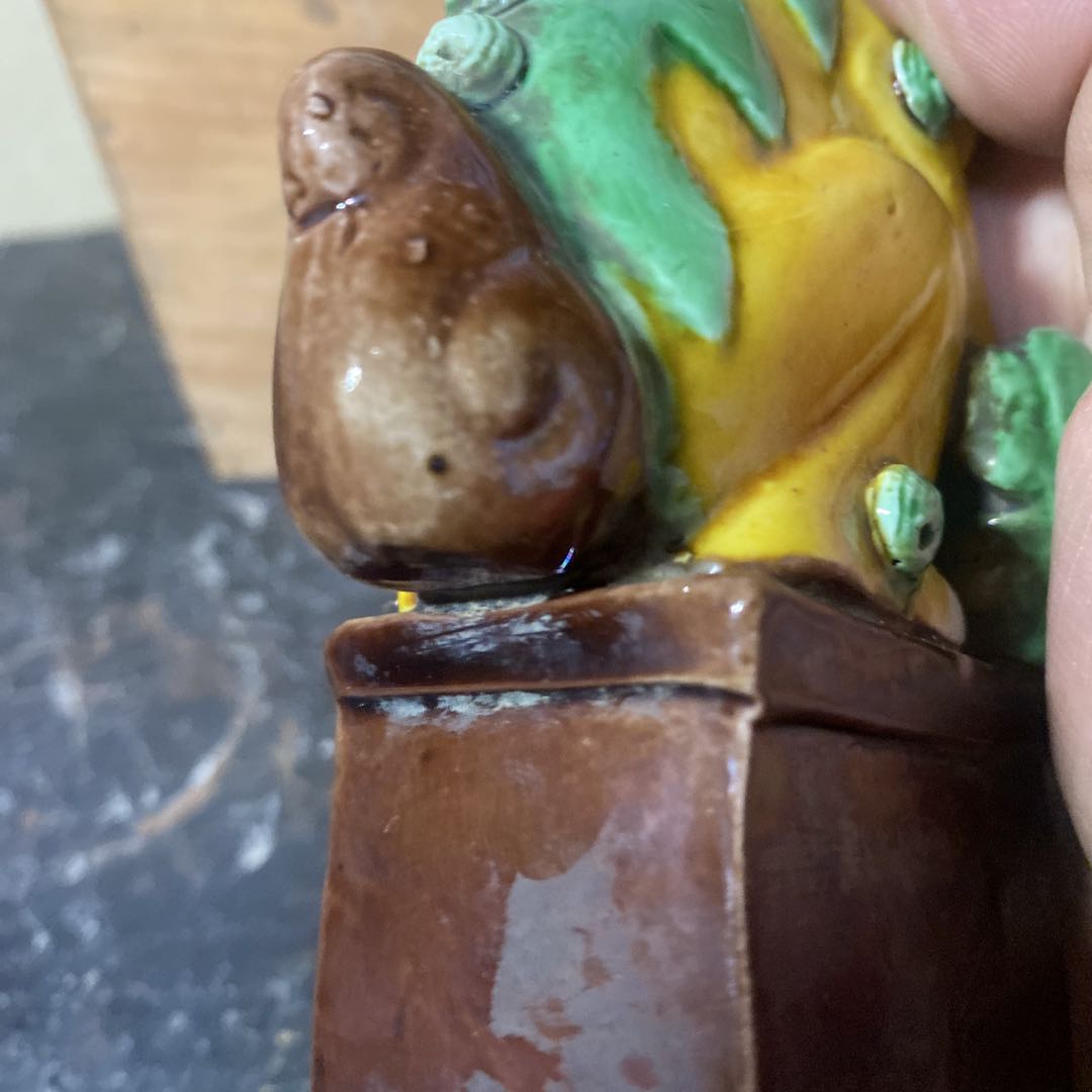 中国古玩　唐獅子一対【桐箱付】