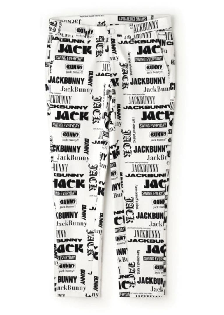 新品 パーリーゲイツ ジャックバニー ツイル 総柄テーパードパンツ(6) LL白