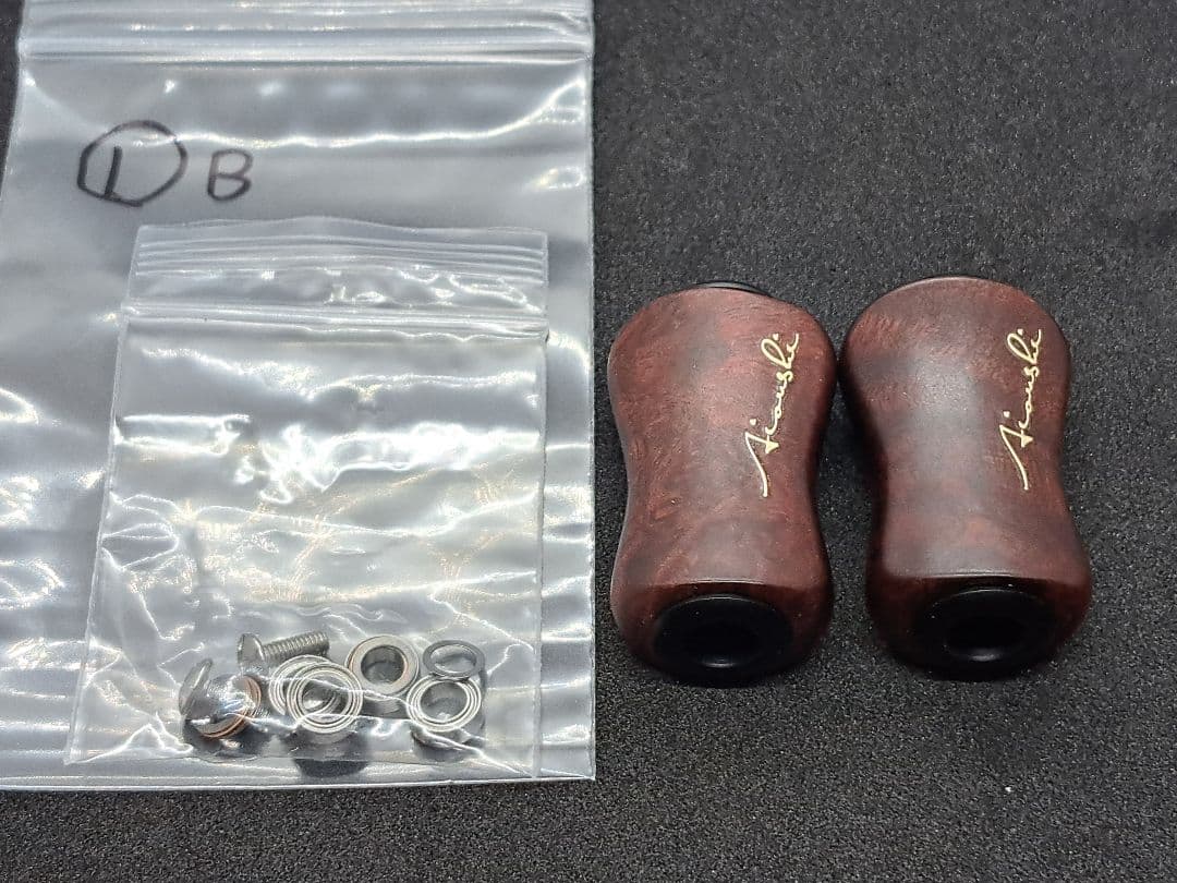 ①Ｂ平型ウッドノブ 木製/ブラック 2個セット ダイワSタイプ シマノAタイプ