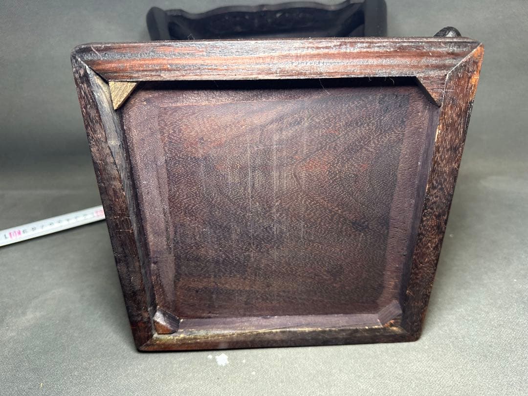 紫檀　唐草透彫　四方高脚花台　唐木二重天板如意巻足飾台　盆栽台　高卓アンティーク