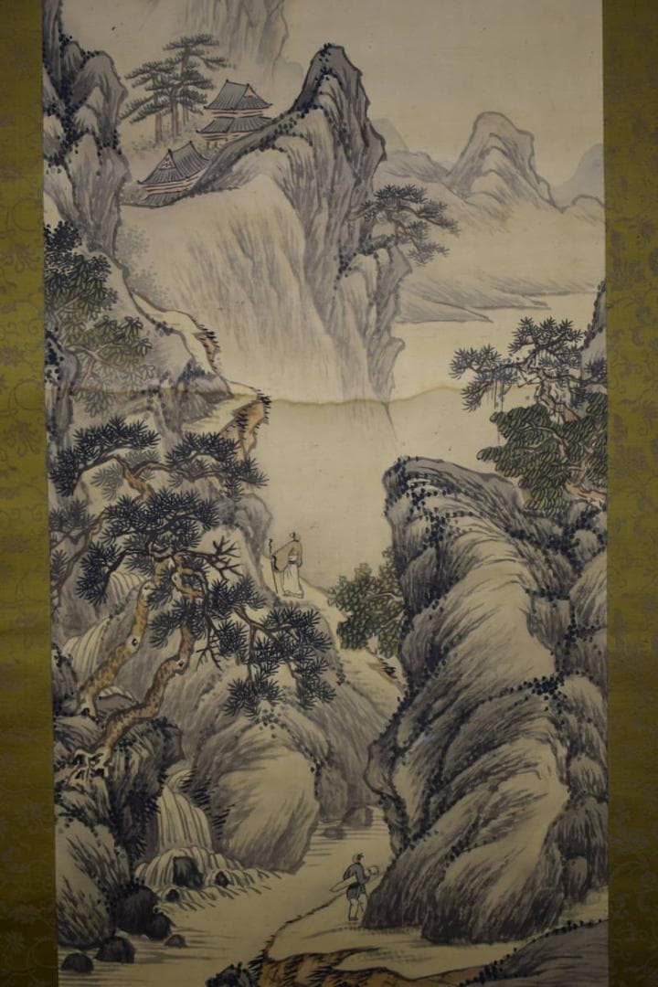 真作/森琴石/渓山勝賞図/桐共箱付/布袋屋掛軸HE-750