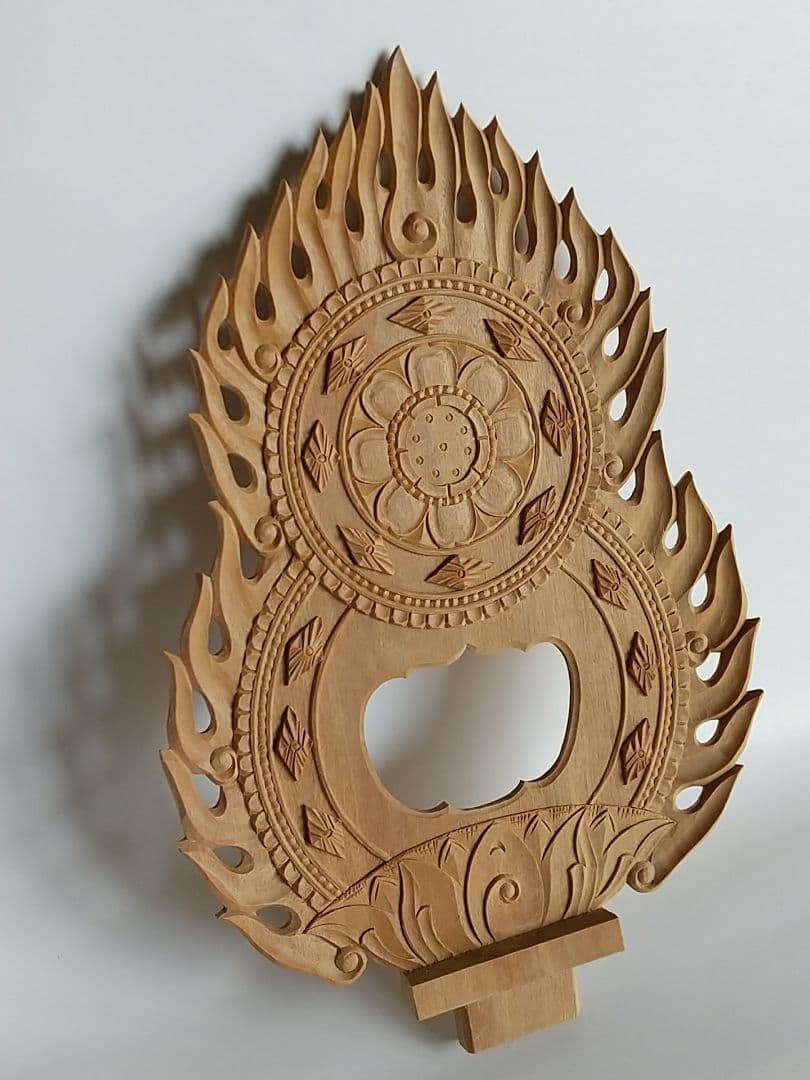 光背(3.5寸坐像用)#424 透し彫 火焔 ◆白檀 木彫 仏像付属品