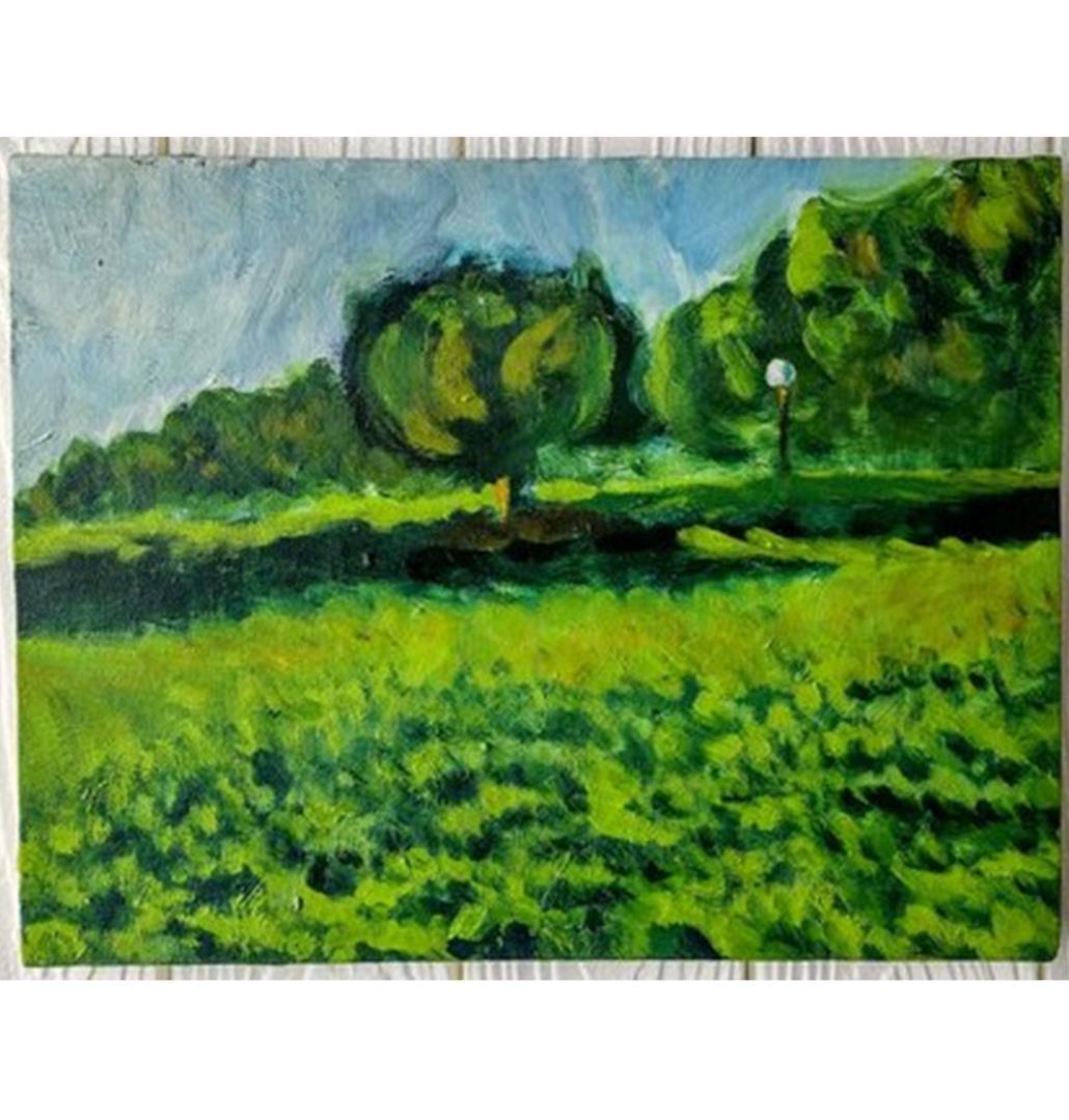 27×34㎝「公園」油彩・原画・F5 ・フレーム無し