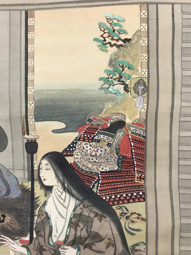 【真作】聖音/木曽義仲出陣之図/武者図/掛軸/名家伝来/AB-947