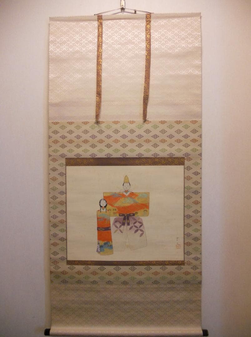 掛け軸 三宅凰白 立雛 絹本 希少 軸装 茶道具 掛軸 美品 です。