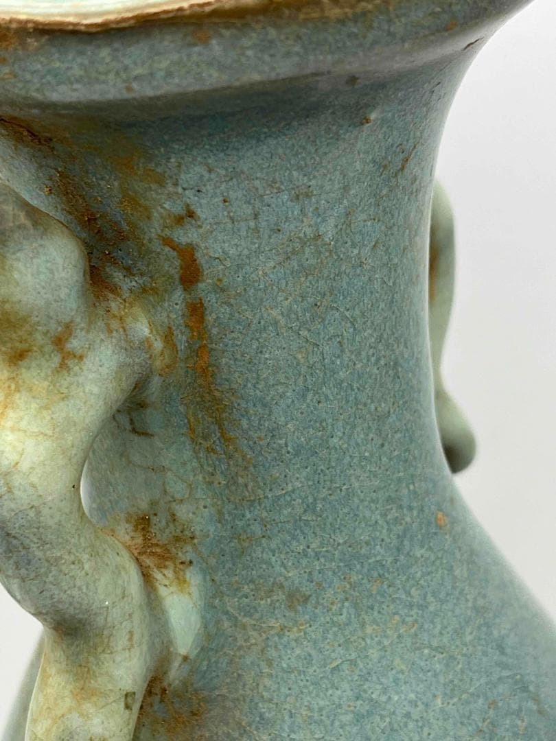 北宋時代　鈞窯広口双龍耳台座型香炉 天青釉瓶　窯変釉尊 水注(C-62)