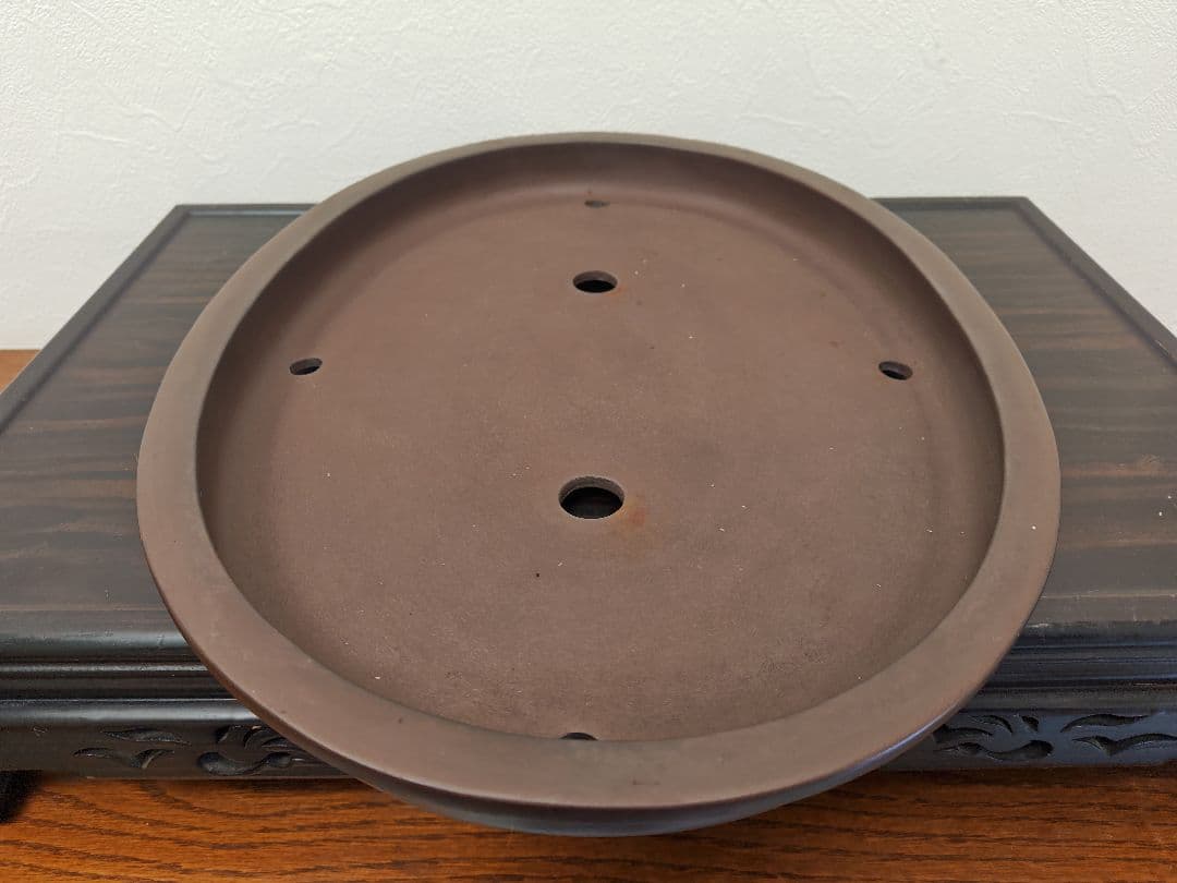 陶器製楕円形盆栽鉢 約48cm x 36cm×5cm　山秋　薄型・大型盆栽鉢
