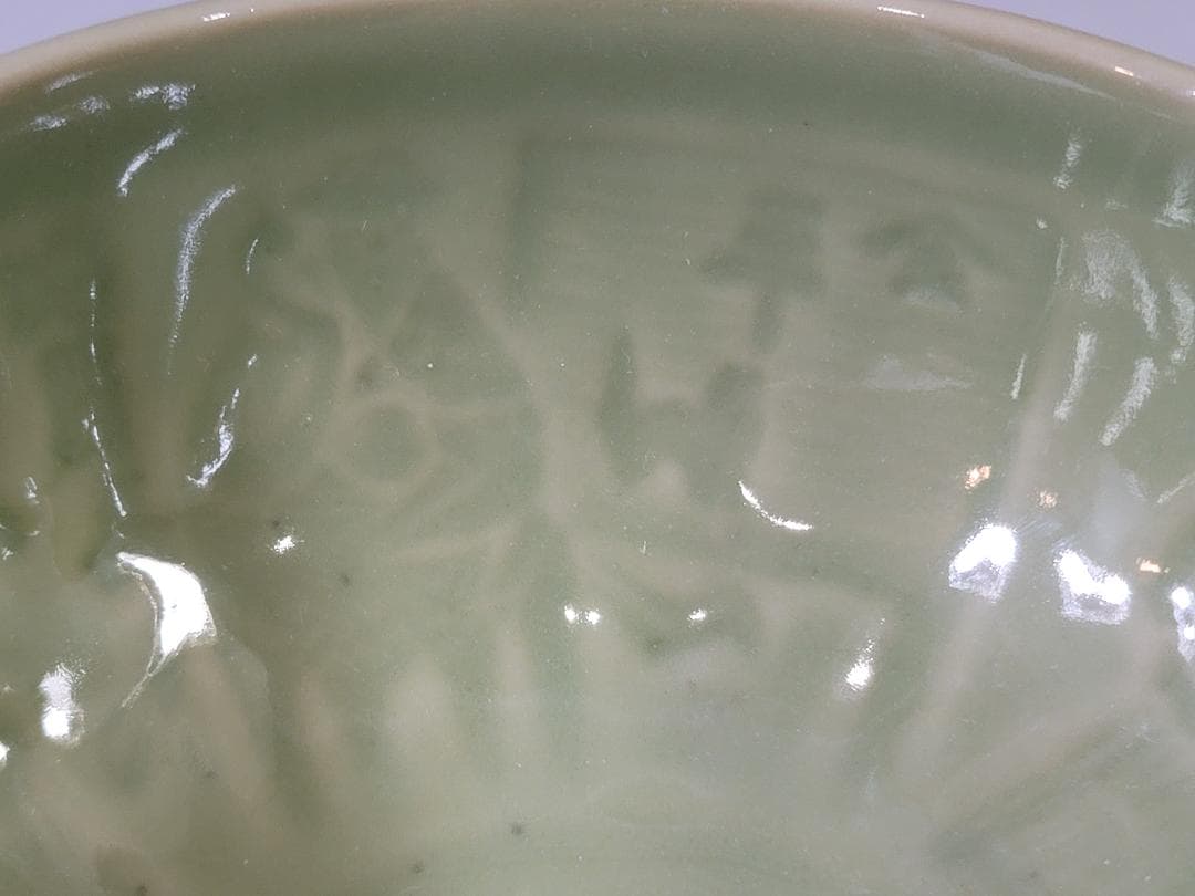 茶道具 中国 青磁 牡丹唐草紋 茶碗 DT778