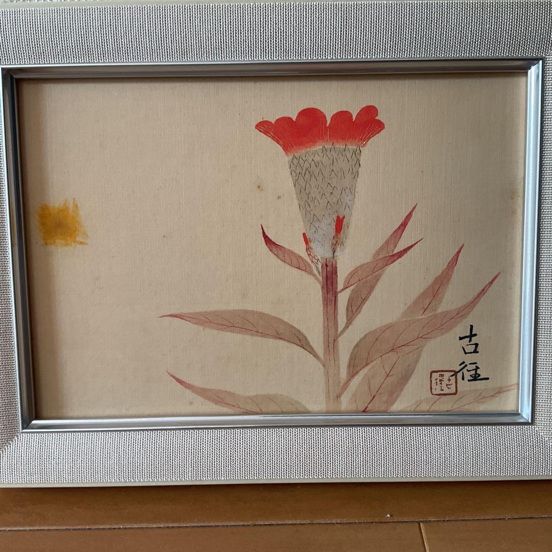 小林古径筆 肉筆画 【 鶏頭の花図 】 額装仕立未鑑定の為模写