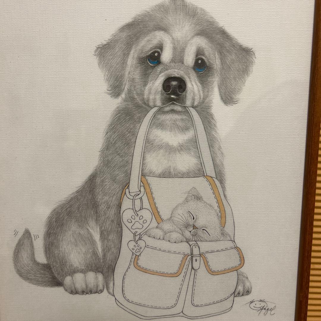 ゴールデンレトリバーと子猫の絵