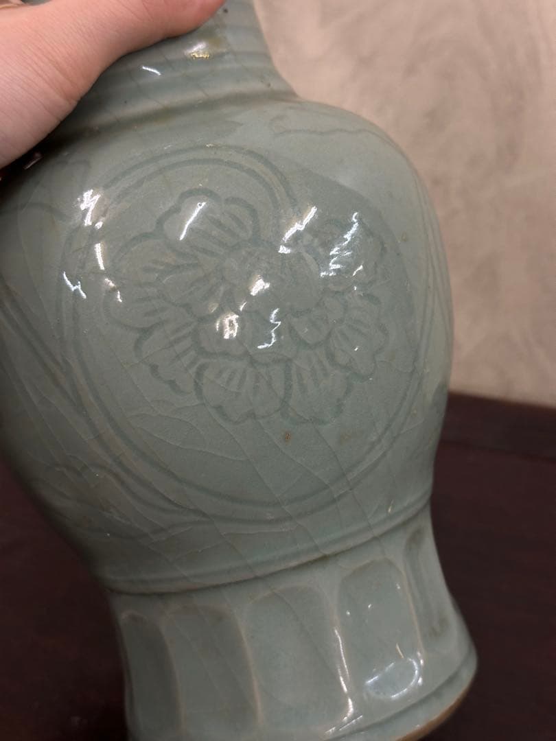 中國古美術 青磁花瓶 龍泉窯 茶道具 煎茶器 置物