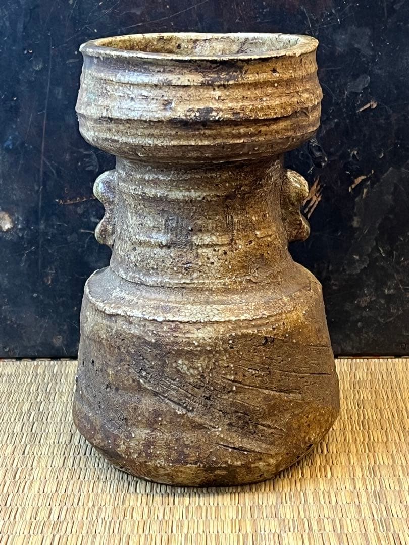 ［珍品］￼伊賀焼、江戸期、自然柚、耳付き花瓶　送料込み