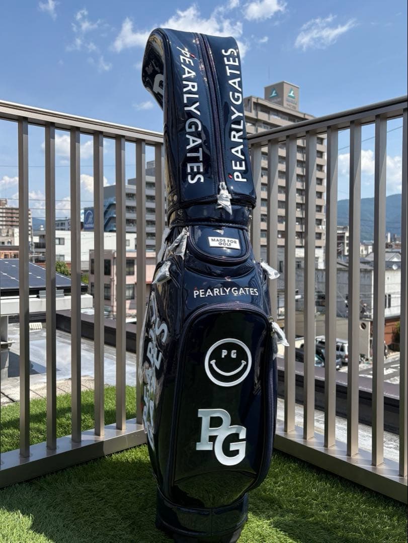 新品　パーリーゲイツ　キャディバッグ　ネイビー　エナメル生地　5分割　カート式