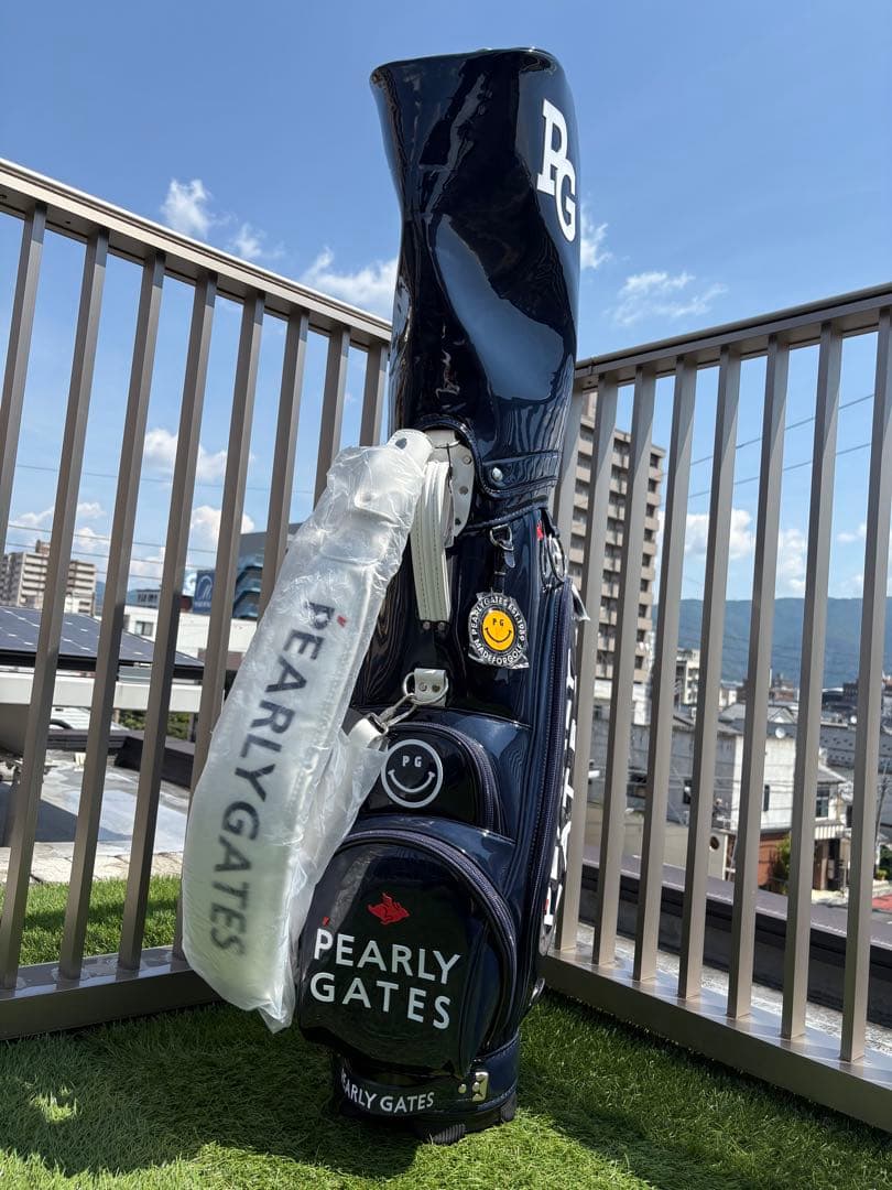 新品　パーリーゲイツ　キャディバッグ　ネイビー　エナメル生地　5分割　カート式