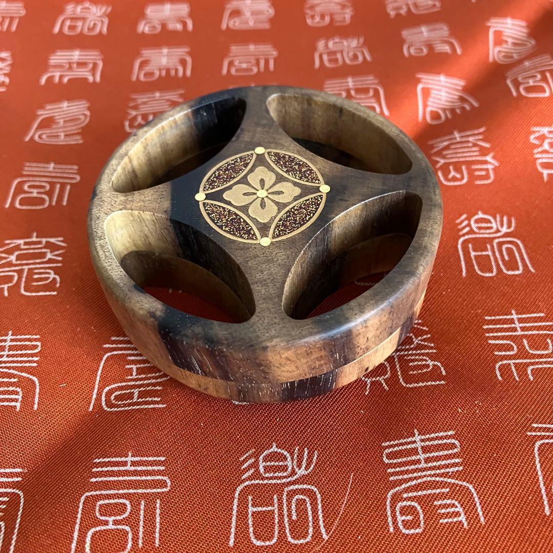 茶道具 平安象彦造 黒柿七宝透かし香合