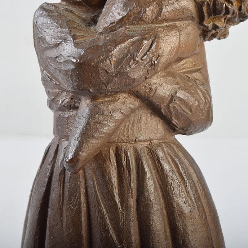 加藤豊作　ブロンズ　少女像　「花束」　台付　共箱　M　R9183