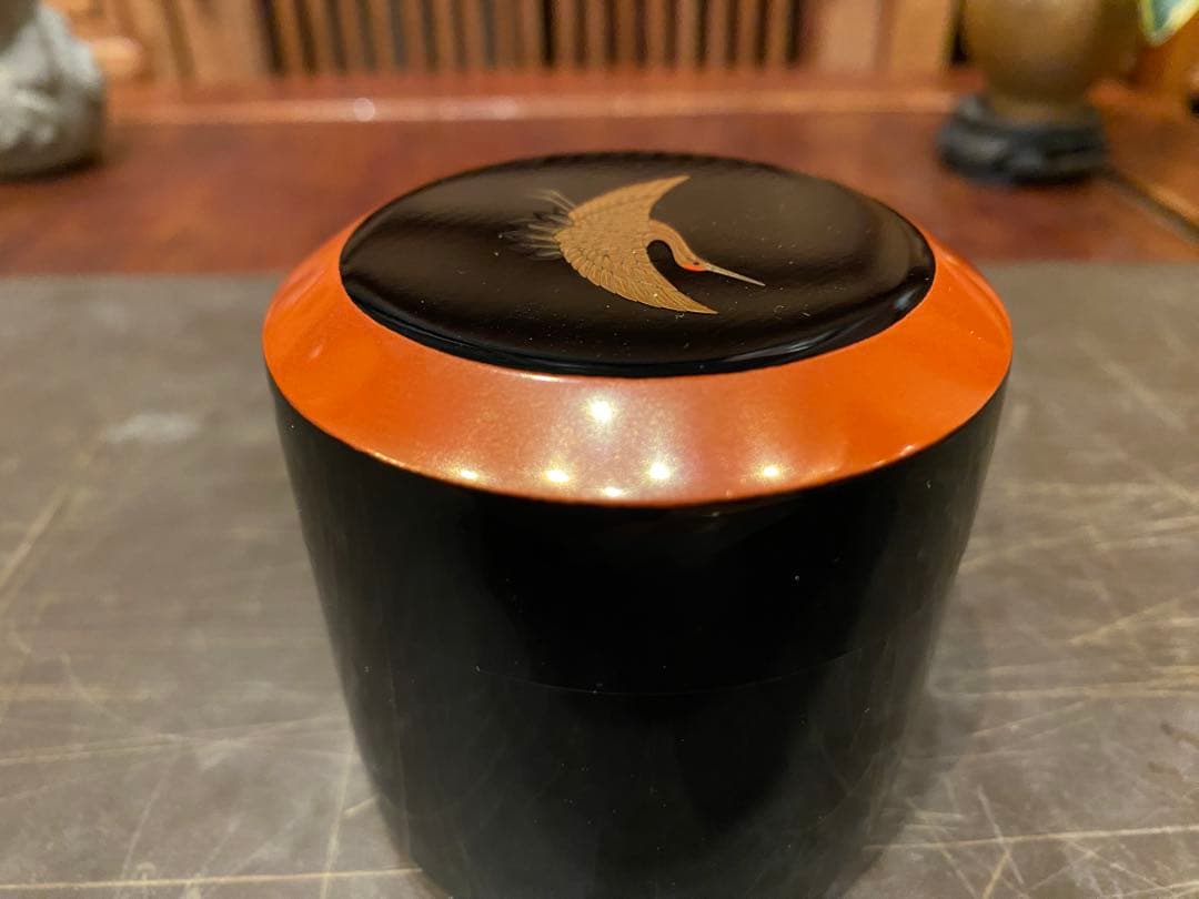 美品　輪島塗　棗　蒔絵・鶴紋　　　　鈴谷鐵五郎作 茶道具・ヴィンテージ