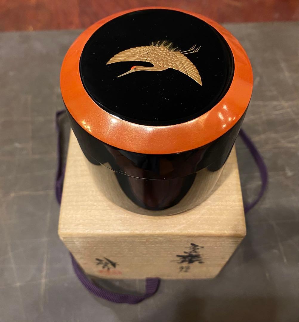 美品　輪島塗　棗　蒔絵・鶴紋　　　　鈴谷鐵五郎作 茶道具・ヴィンテージ