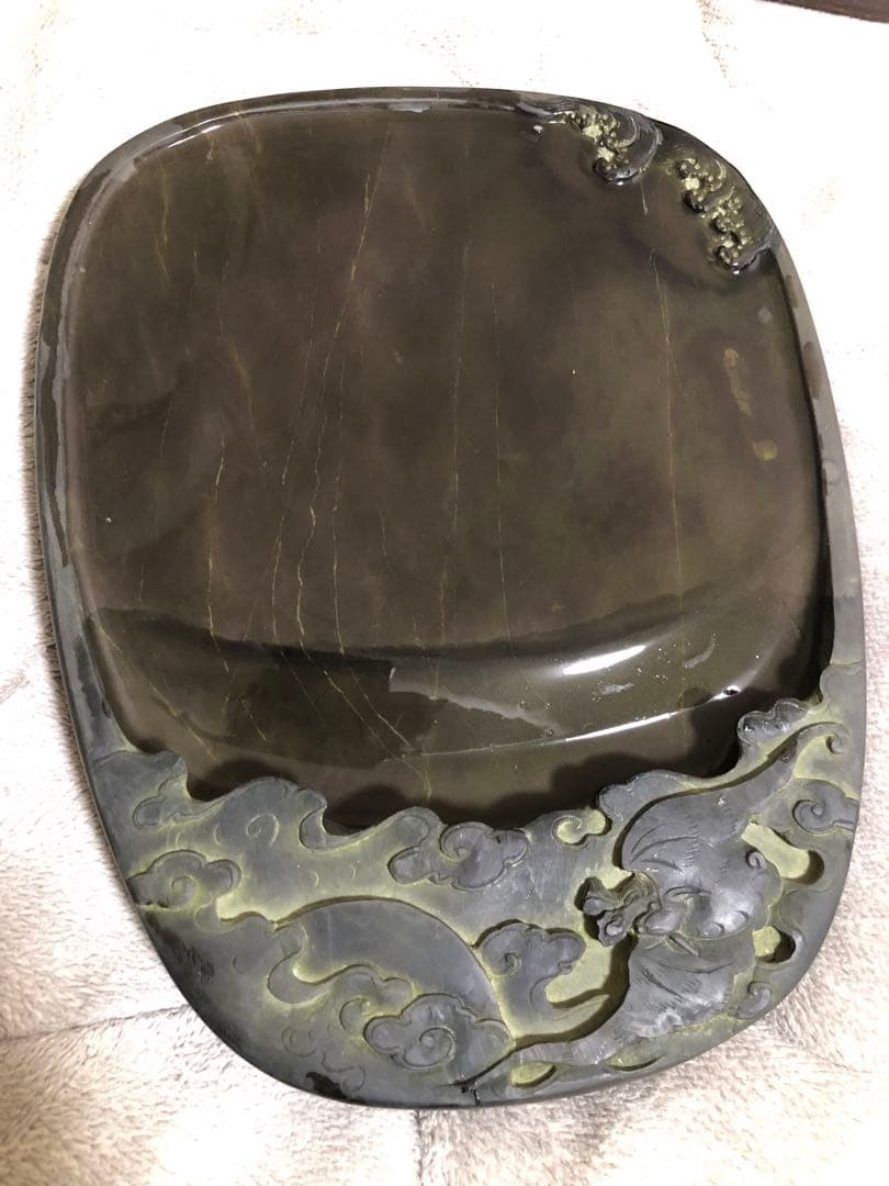 端溪硯 雲蝠文 老坑 水巖 大西洞 金綫 青花 書道用品 端渓硯 骨董