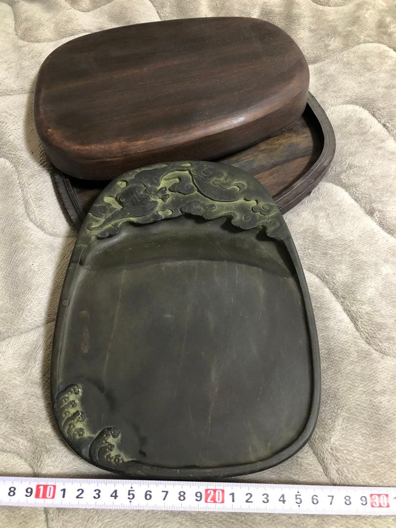 端溪硯 雲蝠文 老坑 水巖 大西洞 金綫 青花 書道用品 端渓硯 骨董