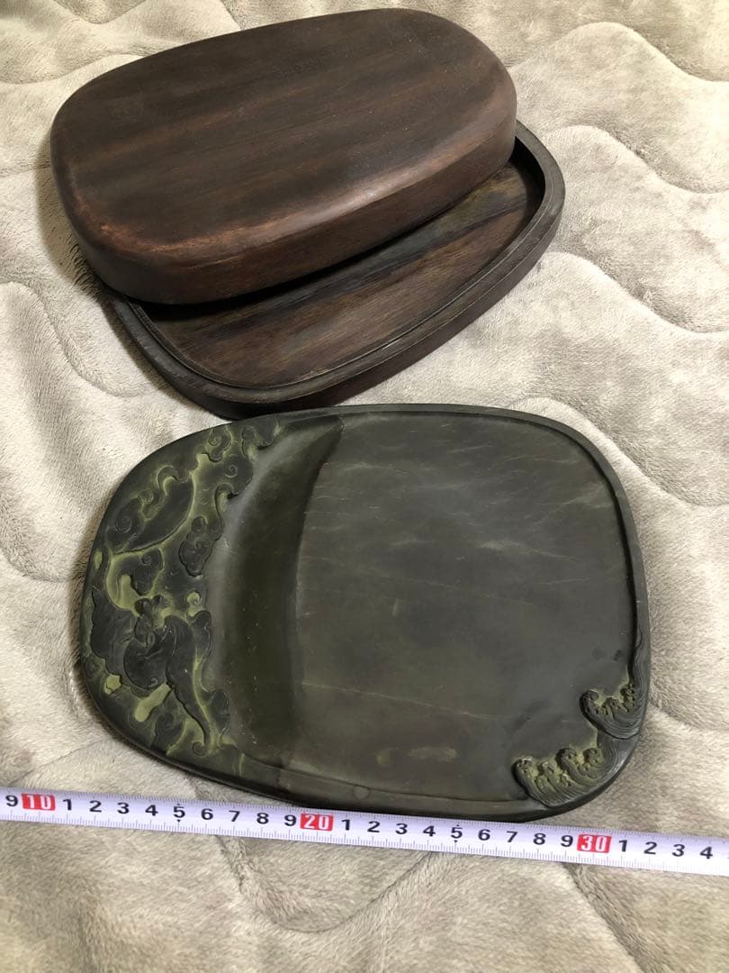 端溪硯 雲蝠文 老坑 水巖 大西洞 金綫 青花 書道用品 端渓硯 骨董