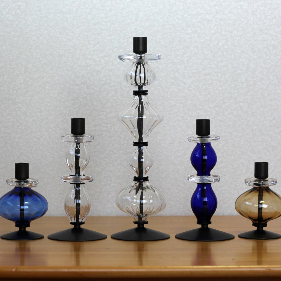 【美品・刻印】エリックホグラン　キャンドルスタンド オニオン型2段　ブルー 01