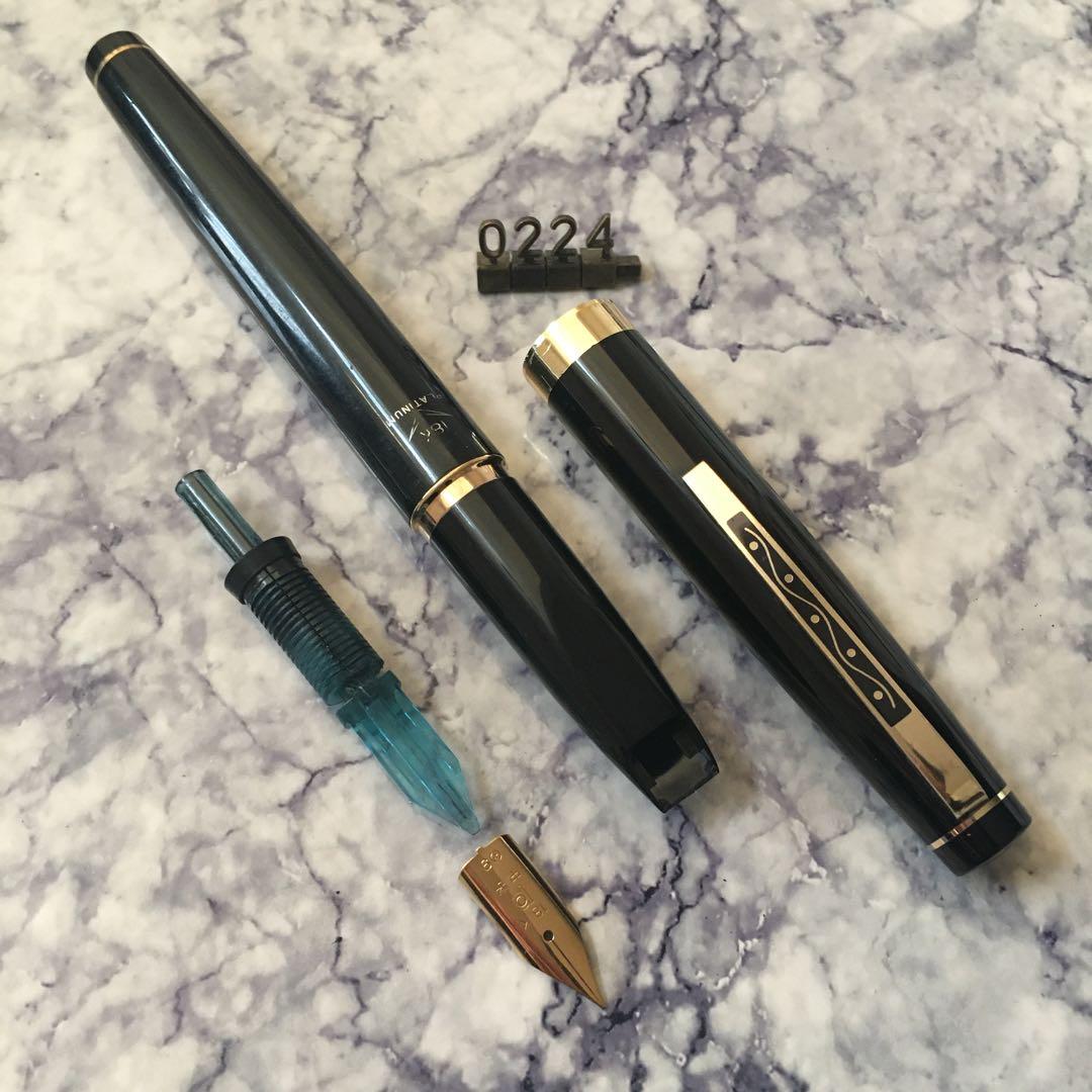 #0224 オーバーホール済み 万年筆 PLATINUMプラチナ ロング 18k
