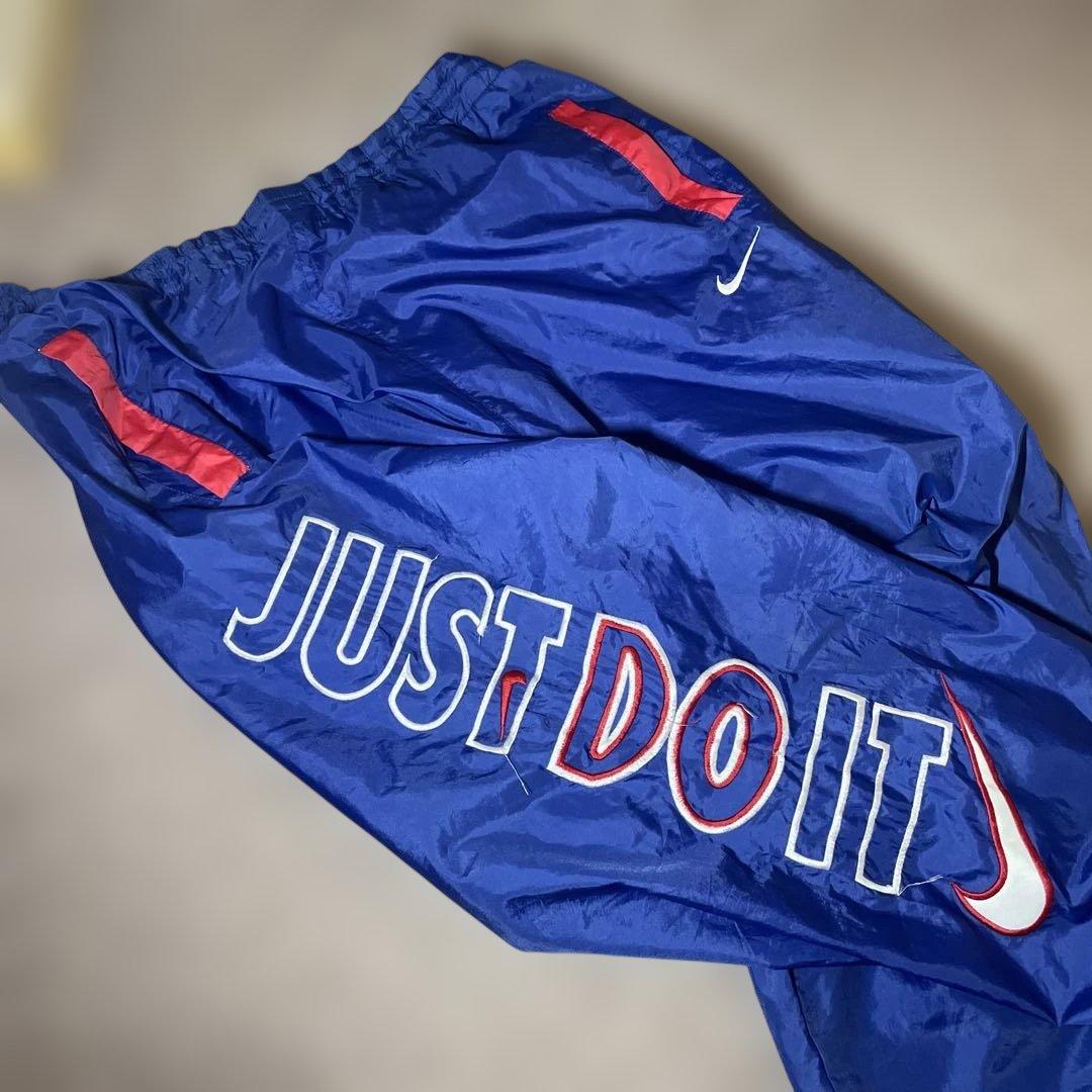 Nike ナイロン上下セット M 青 JUST DO IT ビンテージ　ナイキ