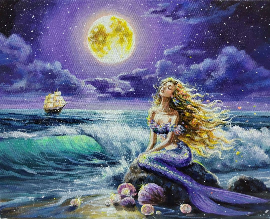 m*n様 【月光を浴びて】アクリル画 F3 風景画 絵画