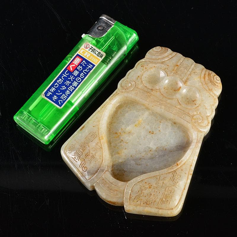 中国　玉石白玉彫刻　蝉　水孟　置物　紙鎮　M　R5485