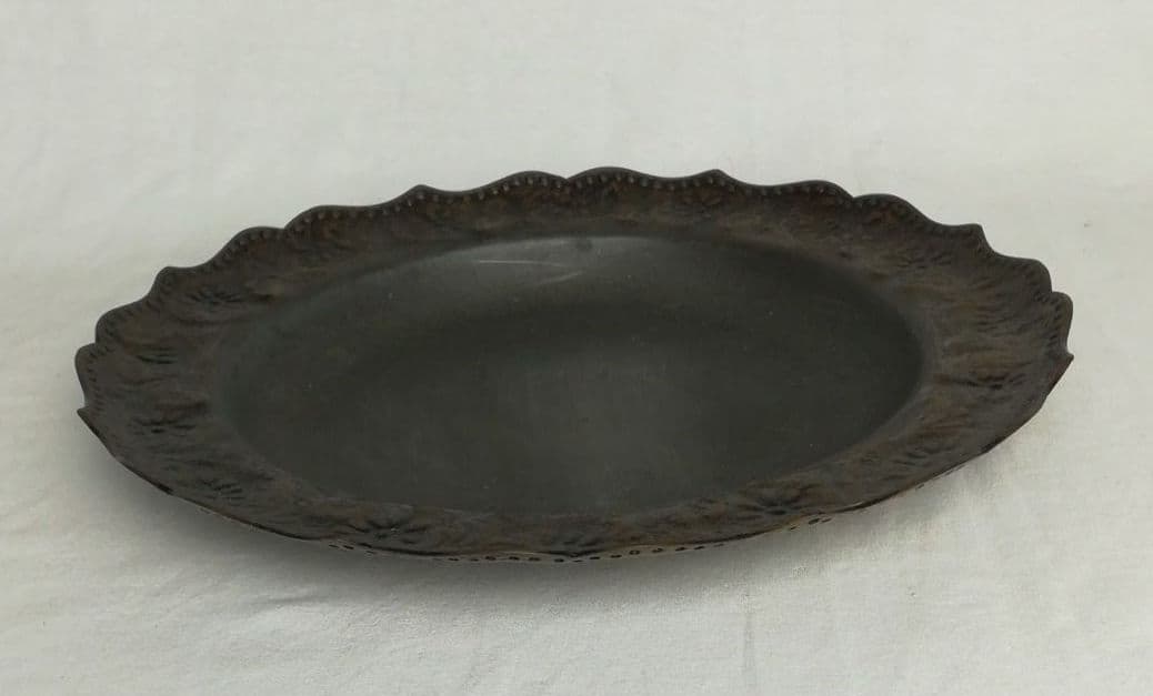 古い時代  ブロカント  銅  皿  花リム