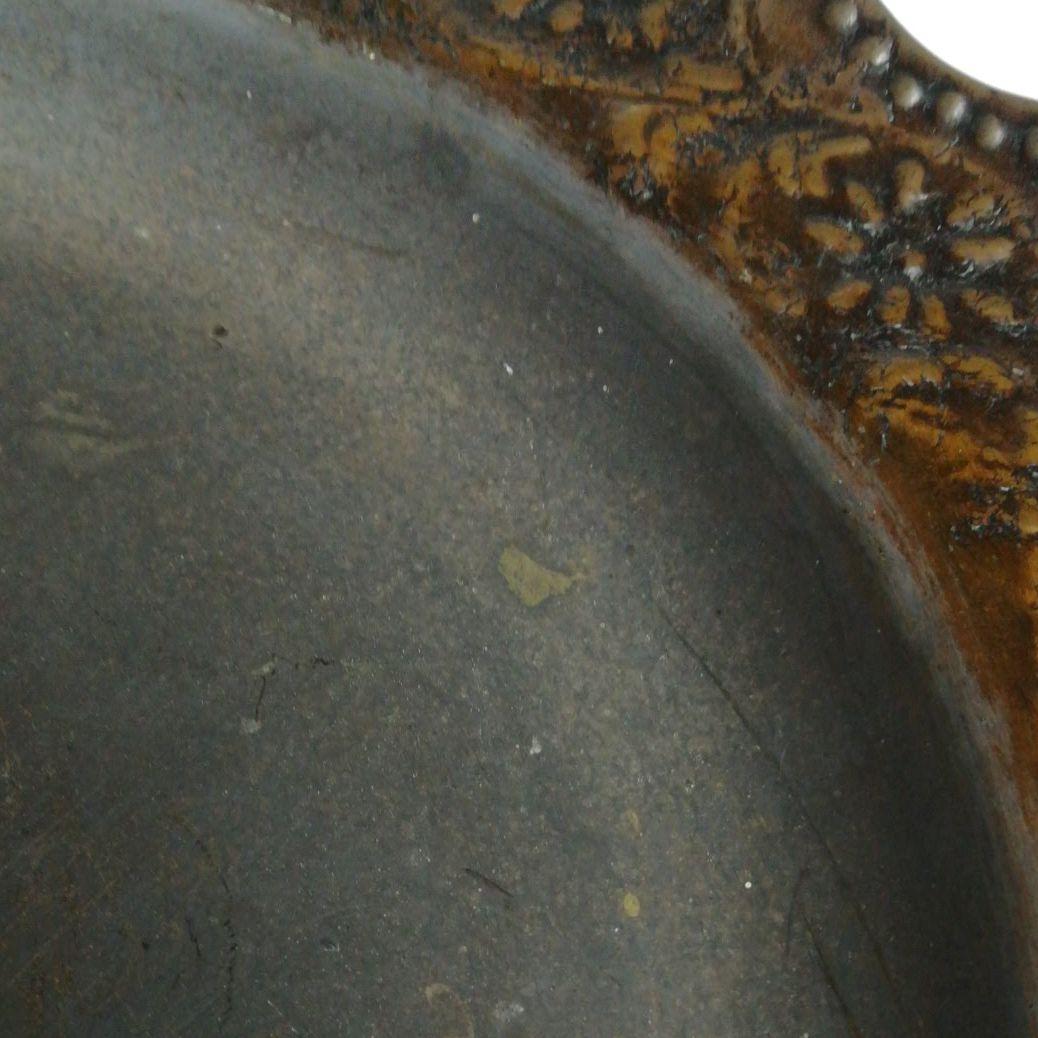 古い時代  ブロカント  銅  皿  花リム