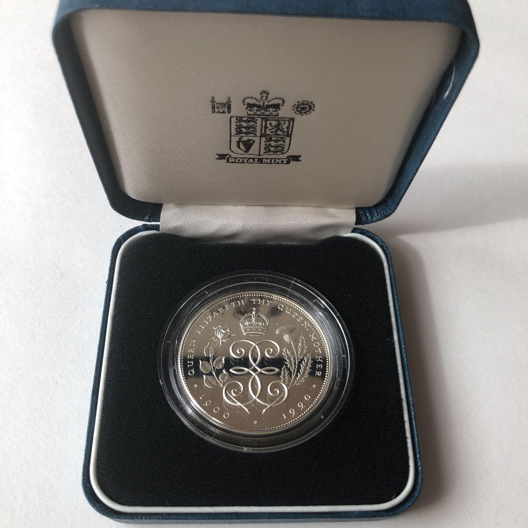 イギリス 1990年 エリザベス皇太后生誕90周年 プルーフ 5ポンド 銀貨