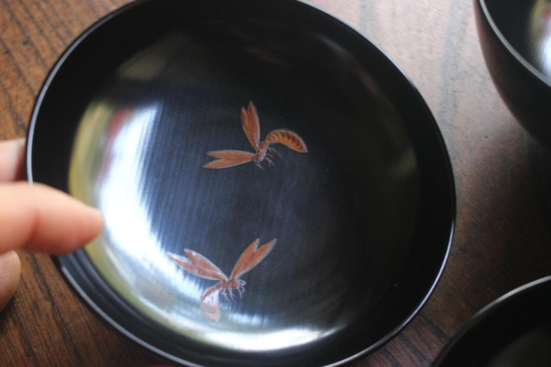 時代逸品！上質黒漆に優美な牡丹見返し蜂蒔絵の映えるお椀2点（検輪島塗蒔絵椀雑煮椀