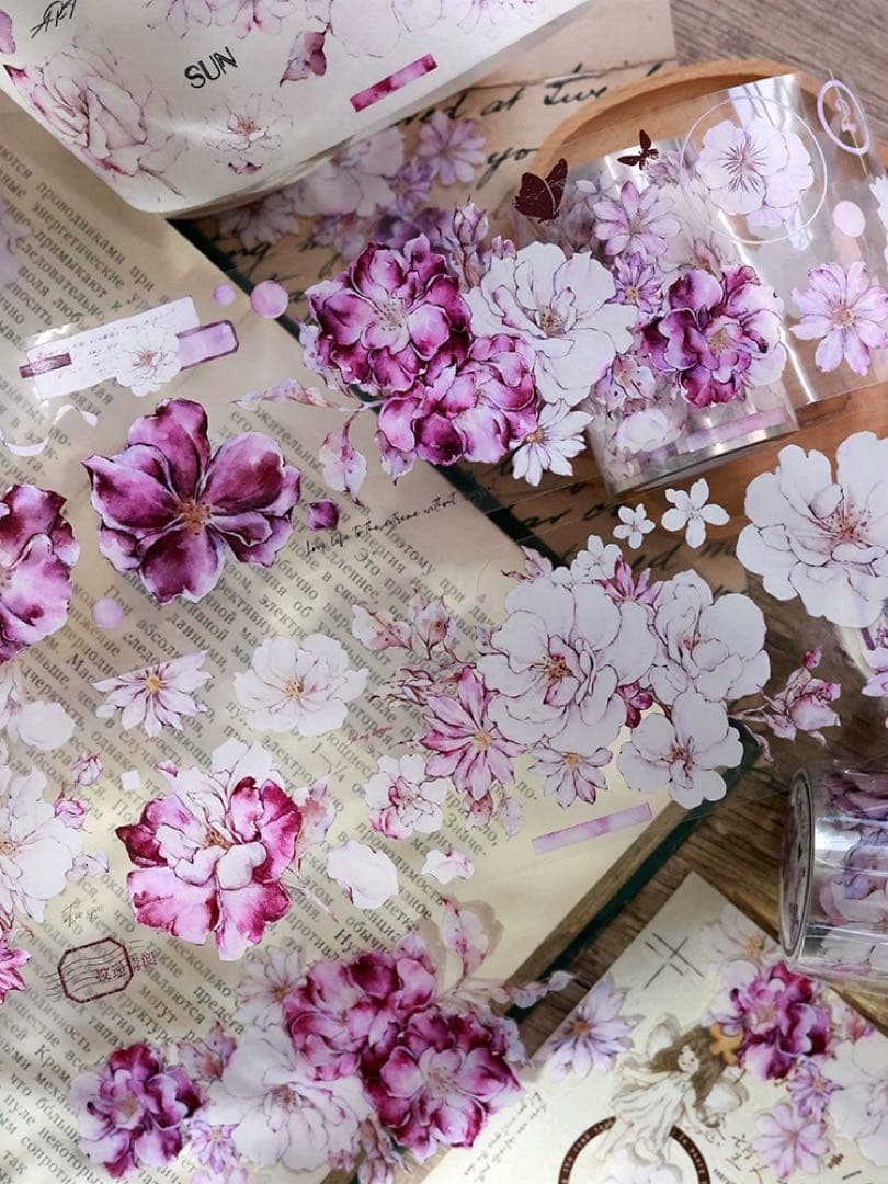 新品　薔薇花礼　PET亮面花マスキングテープ　マステ　6m