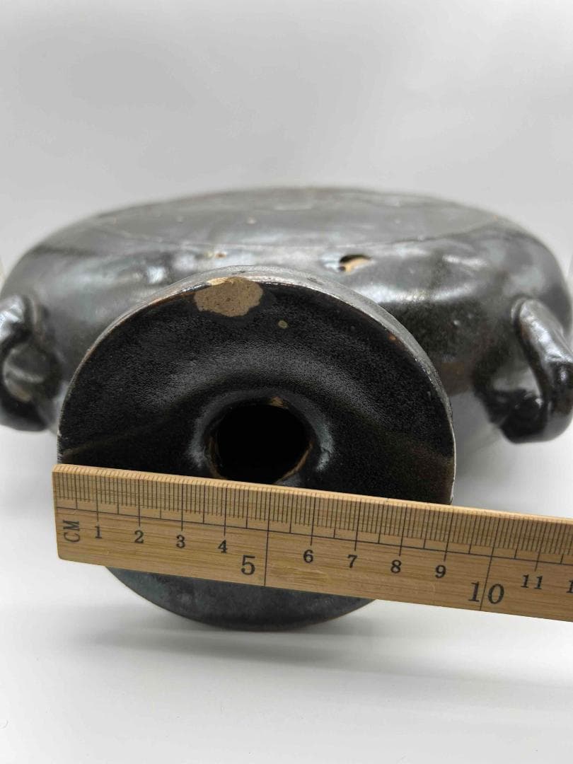 金～元時代 褐黑釉 木の葉文　大扁壺　花入　花瓶　茶道具(B-66)