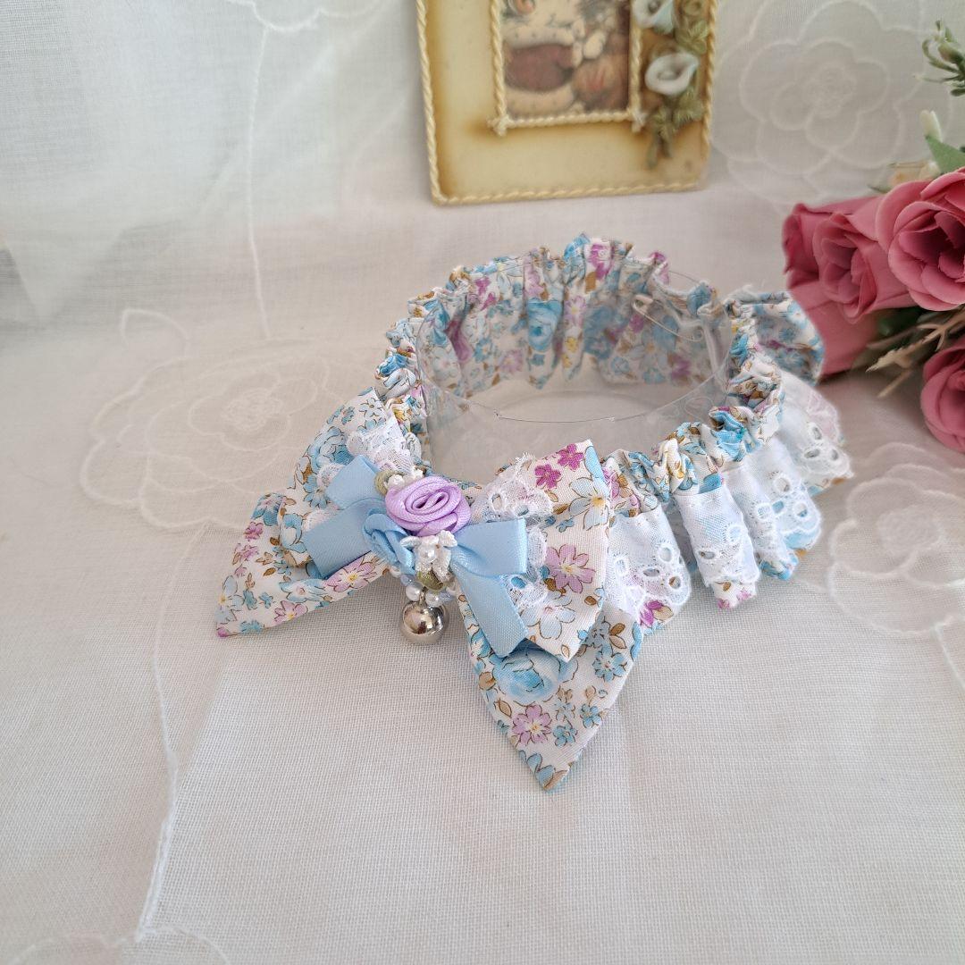 短毛シュシュ(ブルー&パープルローズ)わんちゃん猫ちゃん用