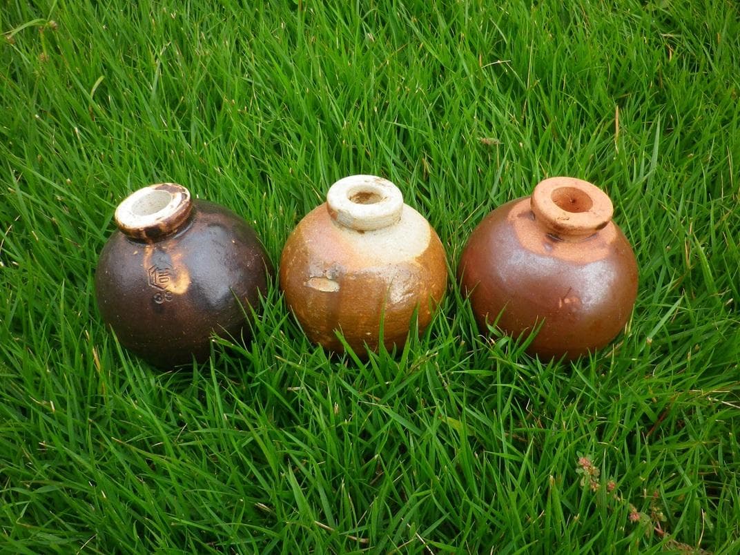旧海軍　一輪挿し　陶器　信楽焼　3個セット②
